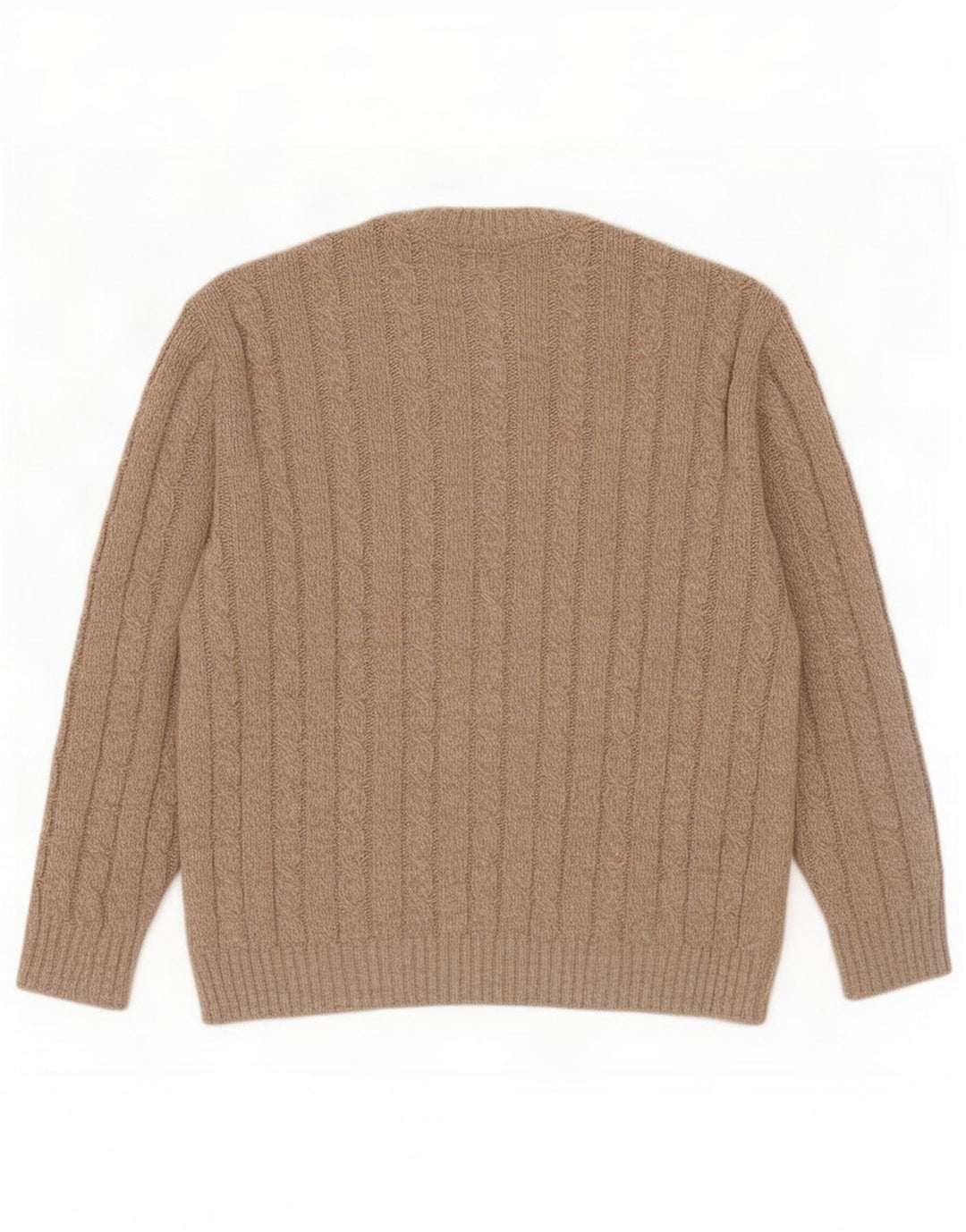Lebole Herren-Pullover mit Rundhalsausschnitt, IT 50, mittelbeige gesprenkelte Wolle