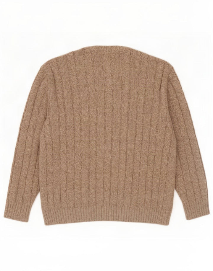 Lebole Herren-Pullover mit Rundhalsausschnitt, IT 50, mittelbeige gesprenkelte Wolle