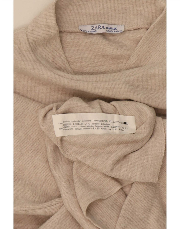 Zara Damen Trafaluc Crop T-Shirt Top UK 14 Medium Beige Polyester