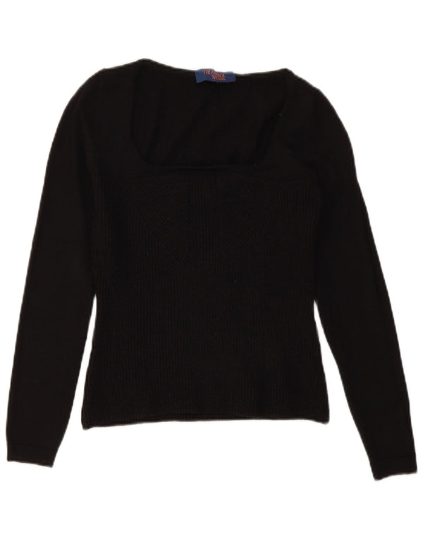 Trussardi Jeans Damen Crop Pullover mit U-Boot-Ausschnitt, UK 12, Mittelschwarz