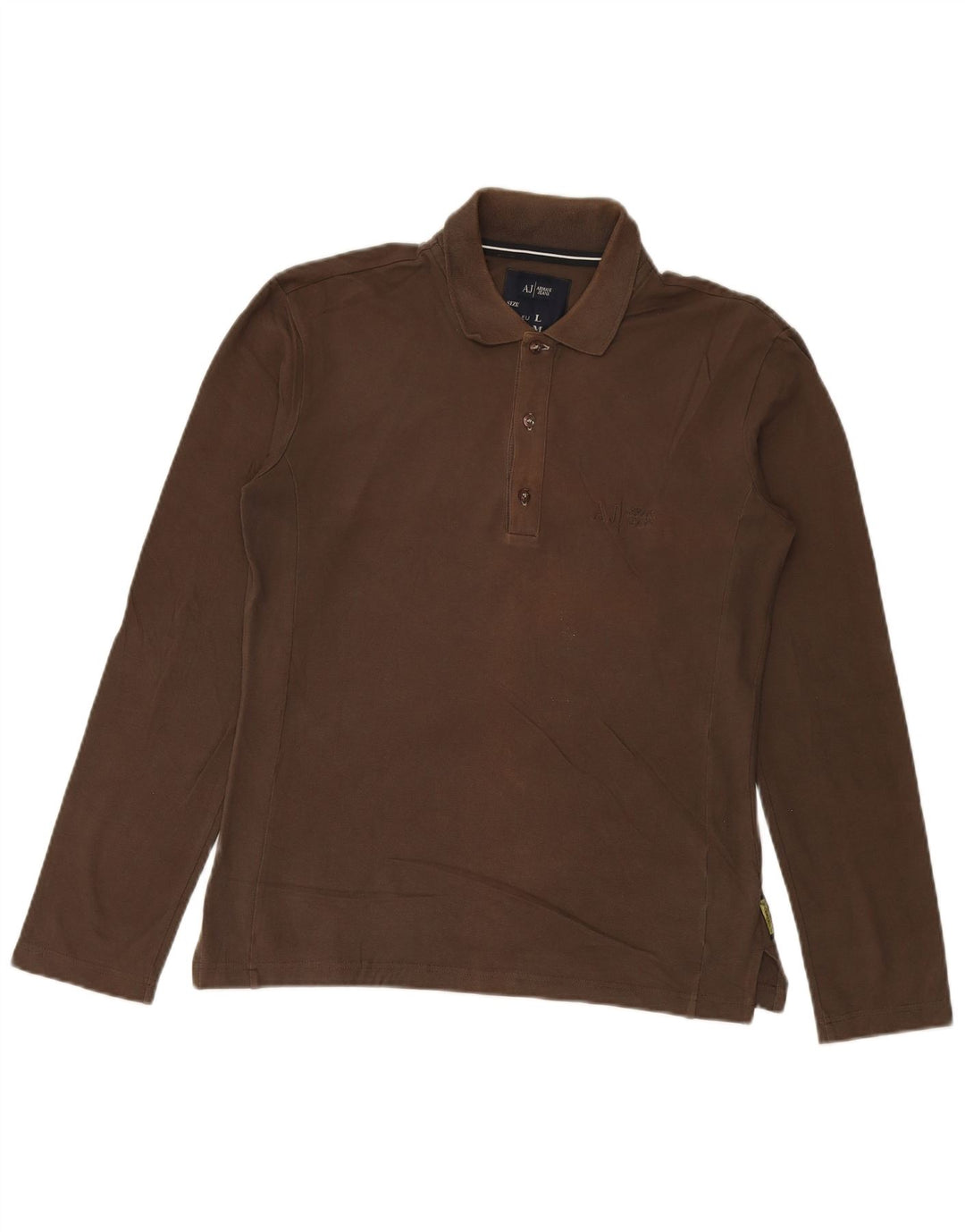 ARMANI JEANS Herren-Langarm-Poloshirt aus mittelbrauner Baumwolle