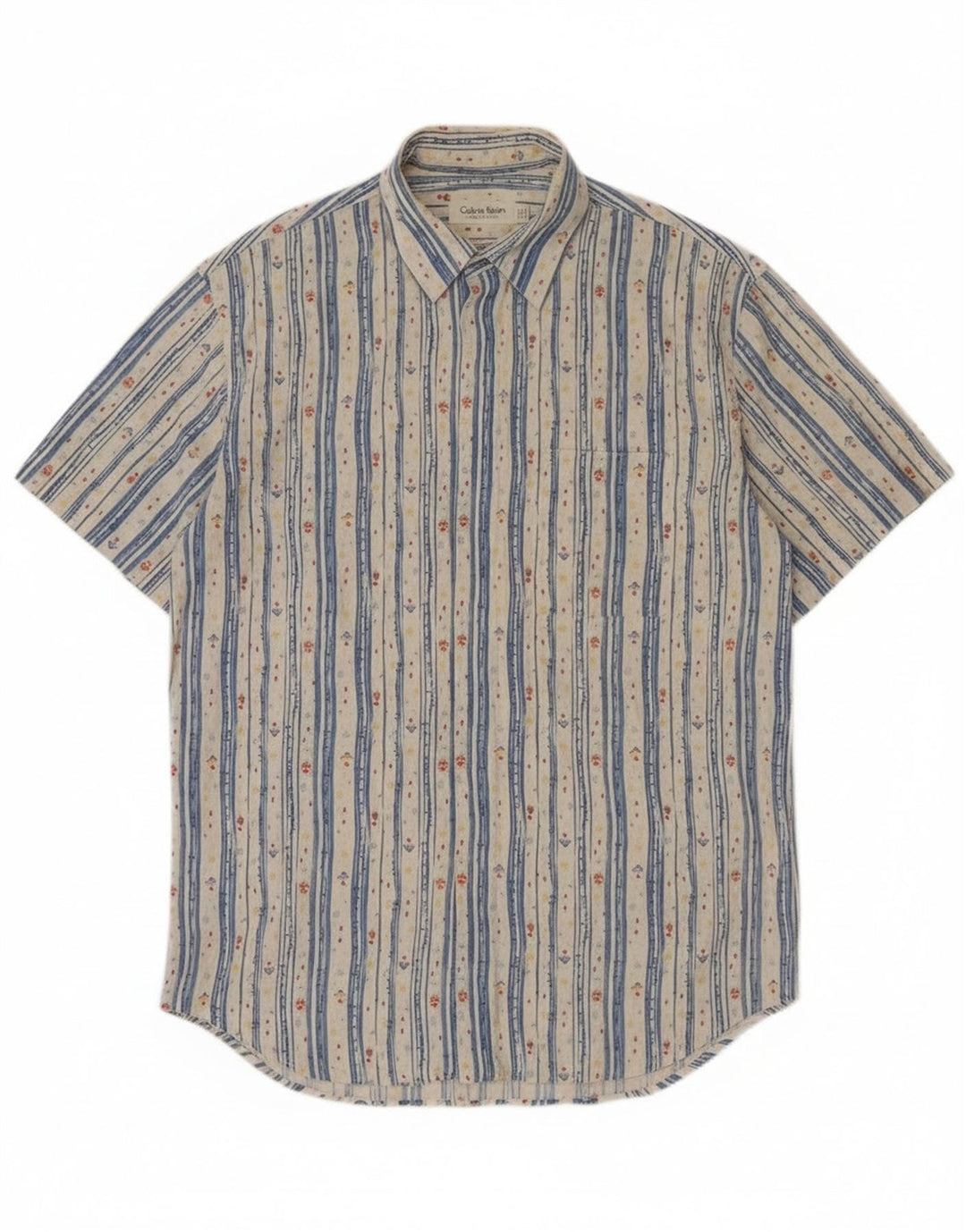 Calvin Klein Herren-Kurzarmhemd aus mittelweiß gestreifter Baumwolle