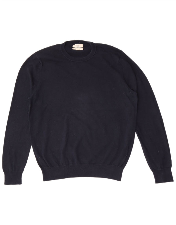 Marks & Spencer Herren-Pullover mit Rundhalsausschnitt, groß, marineblaue Baumwolle