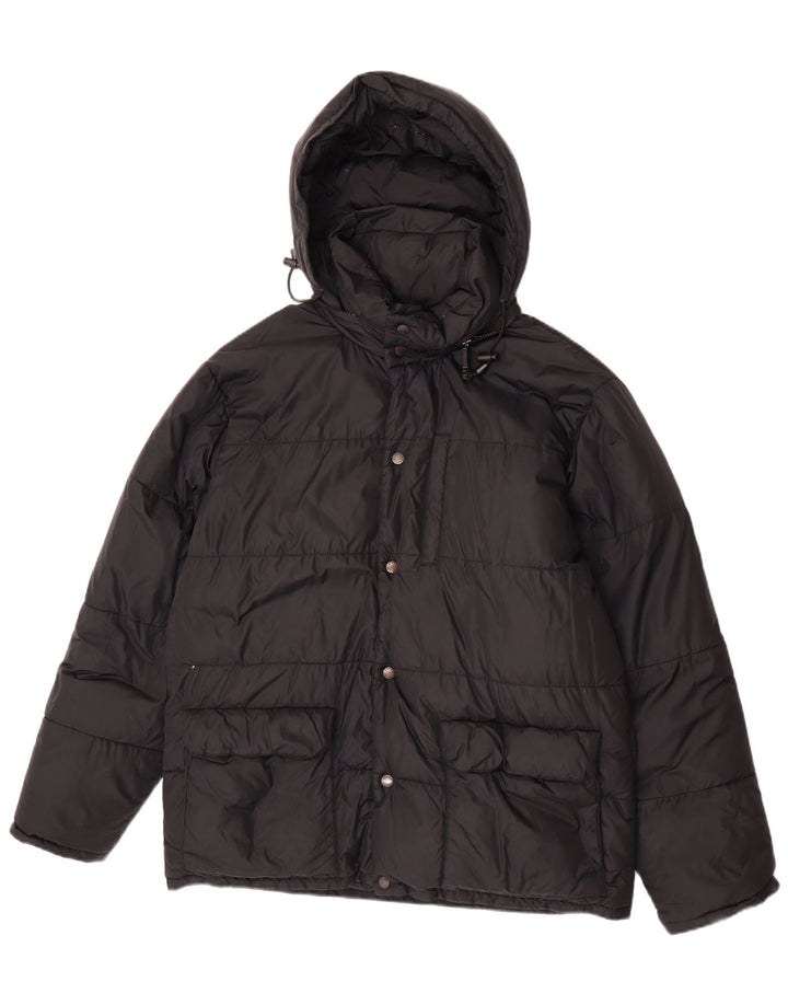 Alberto Aspesi Herren-Jacke mit Kapuze, gepolstert, UK 38, Medium, schwarzes Nylon