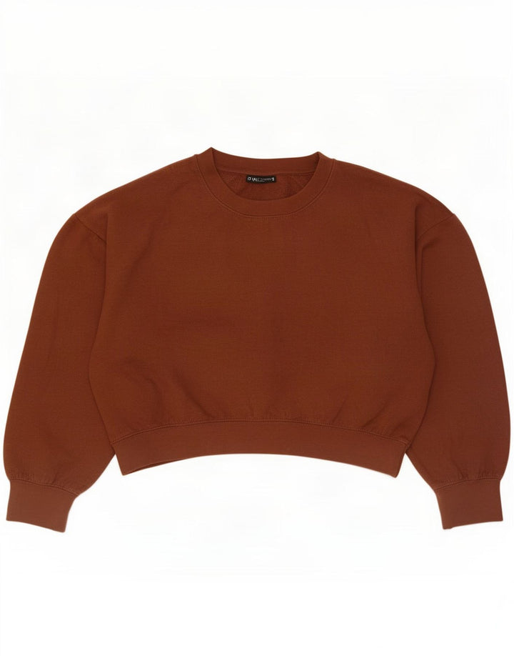 Zara Damen Crop Oversized Sweatshirt Pullover UK 14 Mittelbraunes Polyester