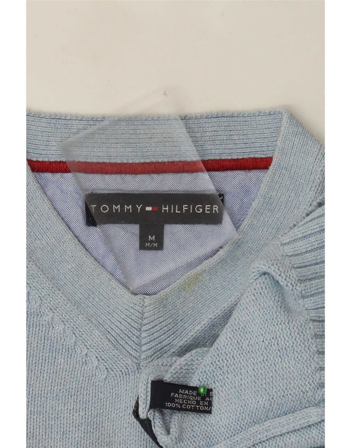 Tommy Hilfiger Herren-Pullover mit V-Ausschnitt aus mittelblauer Baumwolle