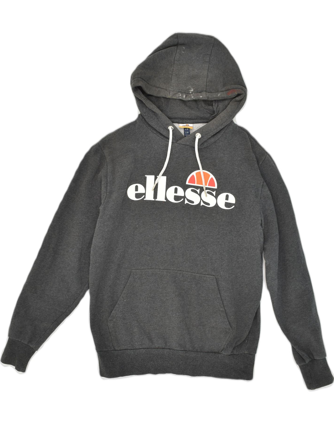 ELLESSE Womens Graphic Hoodie Jumper UK 14 Medium Grey Cotton | Vintage Ellesse | Thrift | Second-Hand Ellesse | Used Clothing | Messina Hembry 