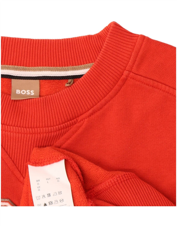 Hugo Boss Herren-Sweatshirt mit Grafik, groß, aus roter Baumwolle