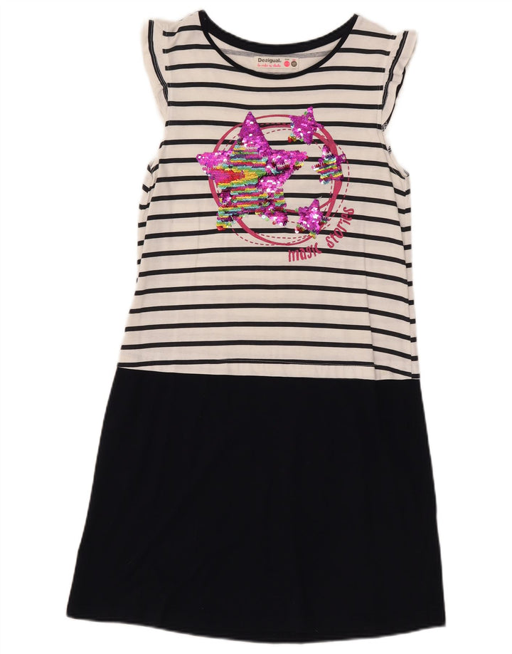Desigual Grafik-Basic-Kleid für Mädchen, 13–14 Jahre, weiß gestreift, Baumwolle