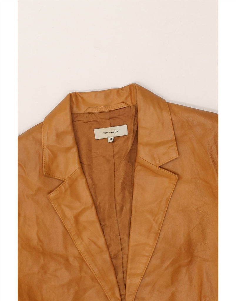 VERO MODA Womens Leather 1 Button Blazer Jacket UK 12 Medium Brown Leather Vintage Vero Moda and Second-Hand Vero Moda from Messina Hembry 