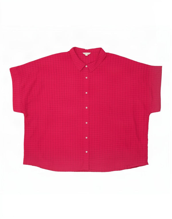 Monsoon Damen Kurzarm-Oversize-Hemd UK 20 2XL Rosa karierte Viskose