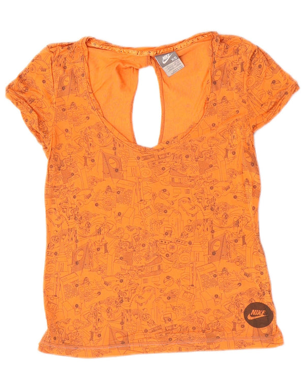 Nike Womens Abstract Pattern Crop Graphic T-Shirt Top UK 6/8 XS Orange