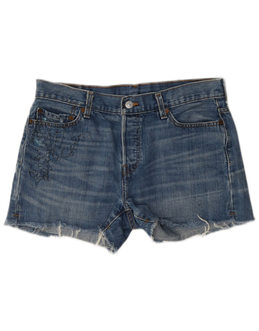 Levi's Damen 501 Graphic Denim Shorts W30 Mittelblaue geblümte Baumwolle