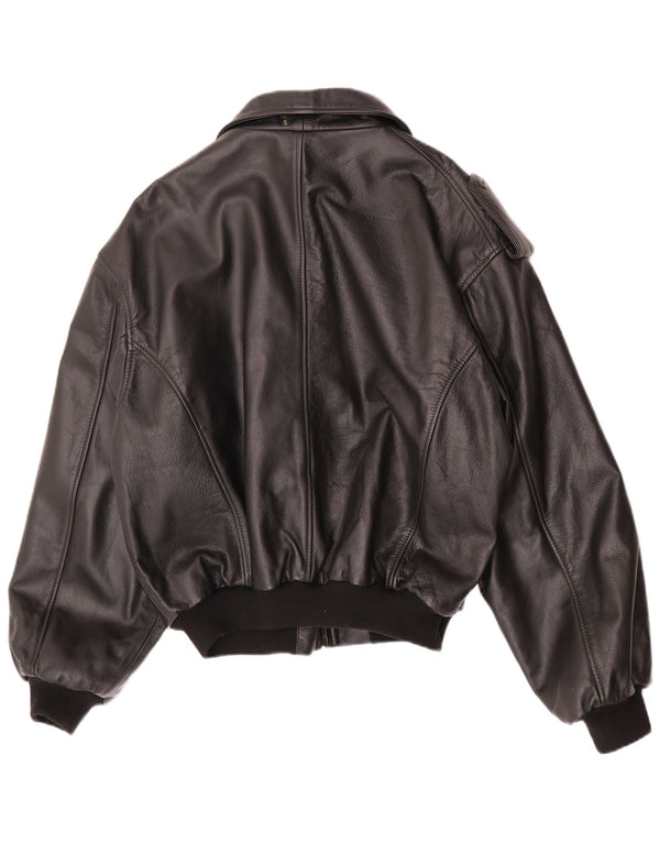 Vintage Herren Kunstleder Militärjacke IT 48/50 Medium Schwarz