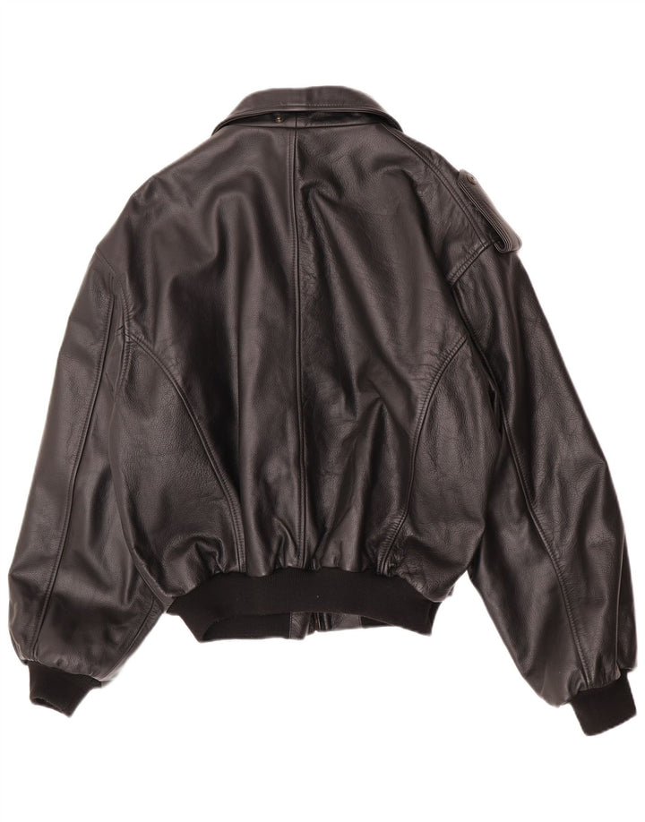 Vintage Herren Kunstleder Militärjacke IT 48/50 Medium Schwarz