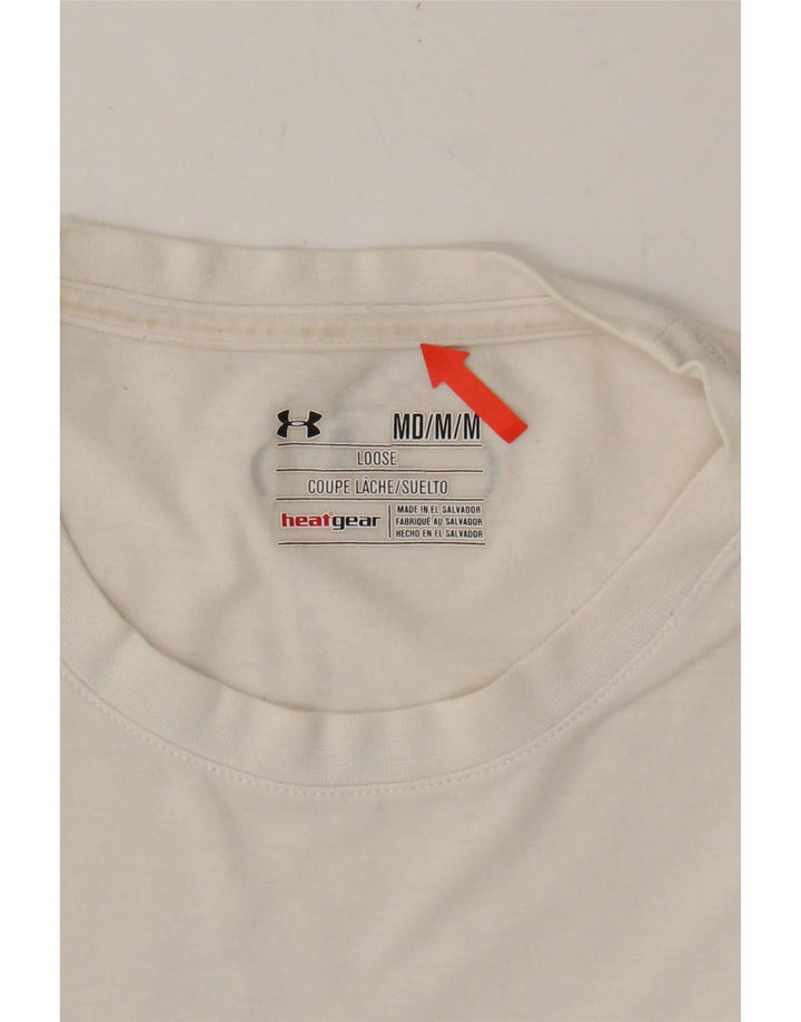 UNDER ARMOUR Mens Heat Gear Graphic T-Shirt Top Medium White Vintage Under Armour and Second-Hand Under Armour from Messina Hembry 