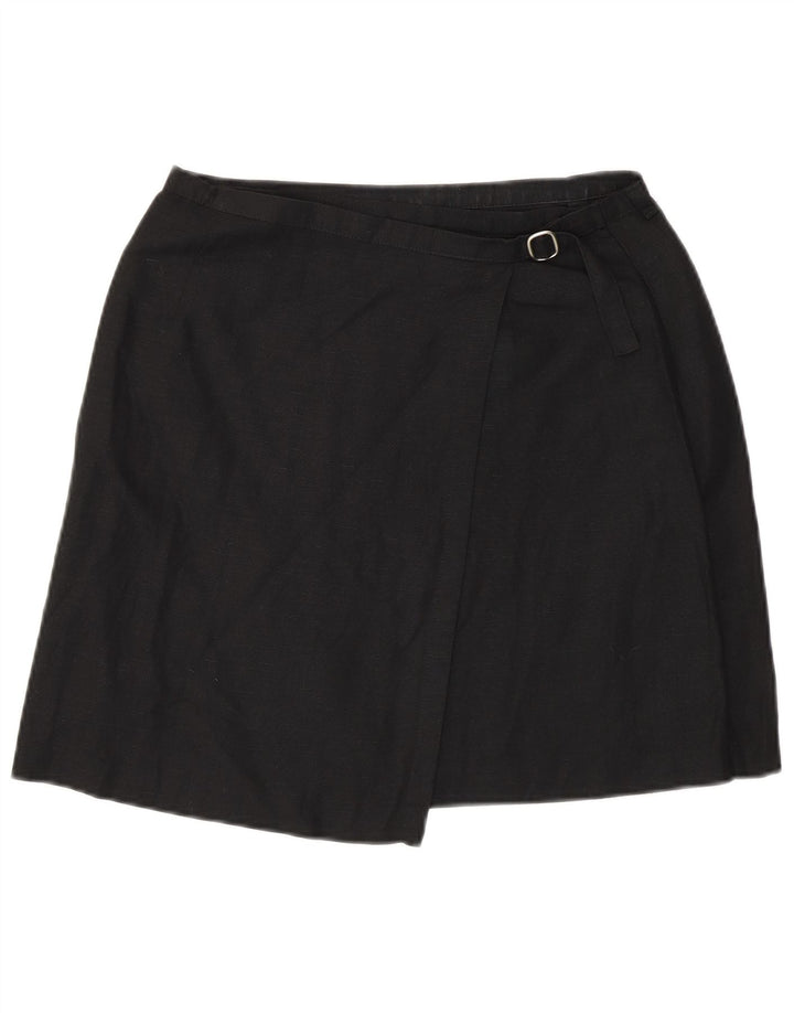 Benetton Damen Wickelrock IT 42 Medium W27 Schwarzes Leinen