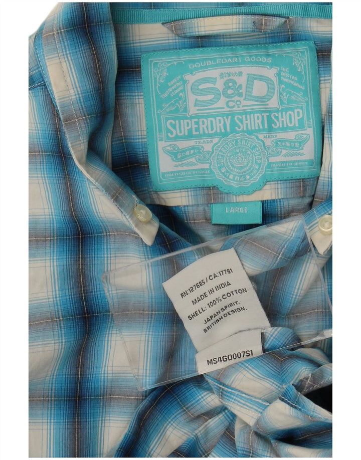 Superdry Herrenhemd aus Baumwolle, groß, blau kariert