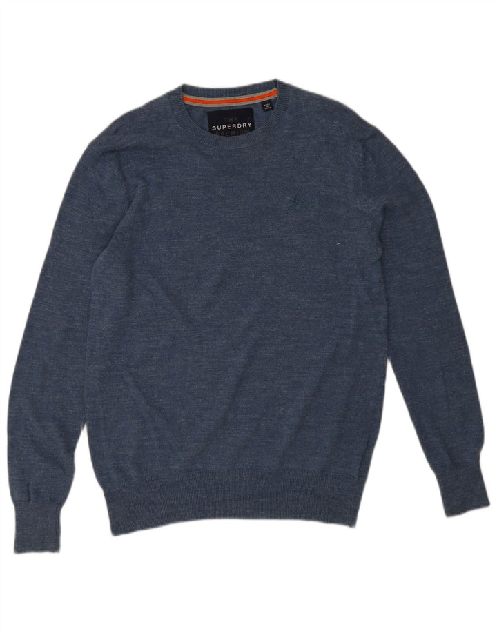 Superdry Herren-Pullover mit Rundhalsausschnitt aus mittelblauer Baumwolle