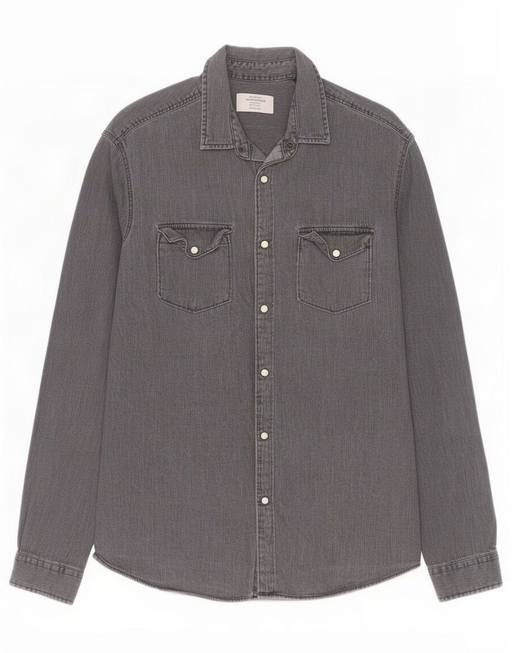 Jack & Jones Herren-Jeanshemd aus mittelgrauer Baumwolle