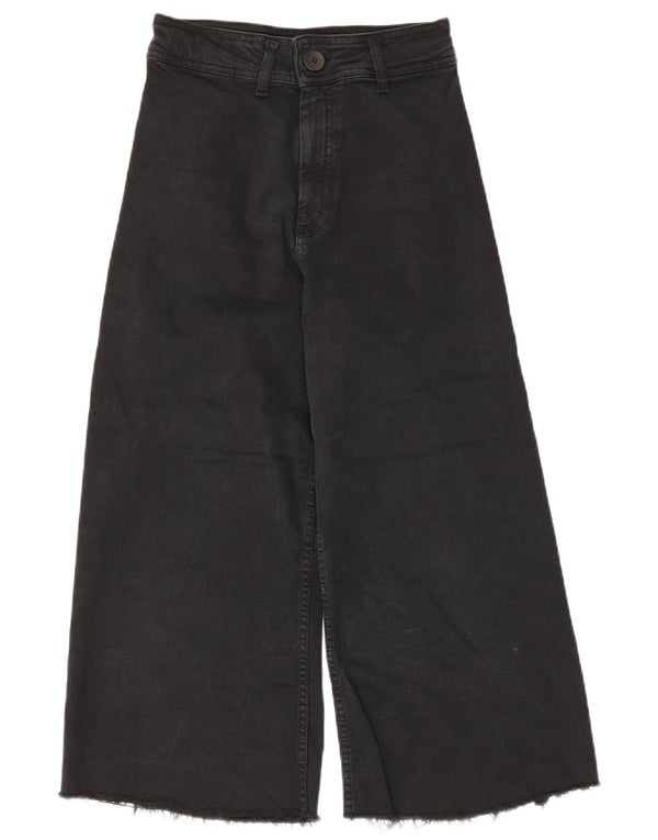 Zara Damen Capri-Jeans mit hoher Taille und weitem Bein, US 34, 2XS, W24, L22, schwarze Baumwolle