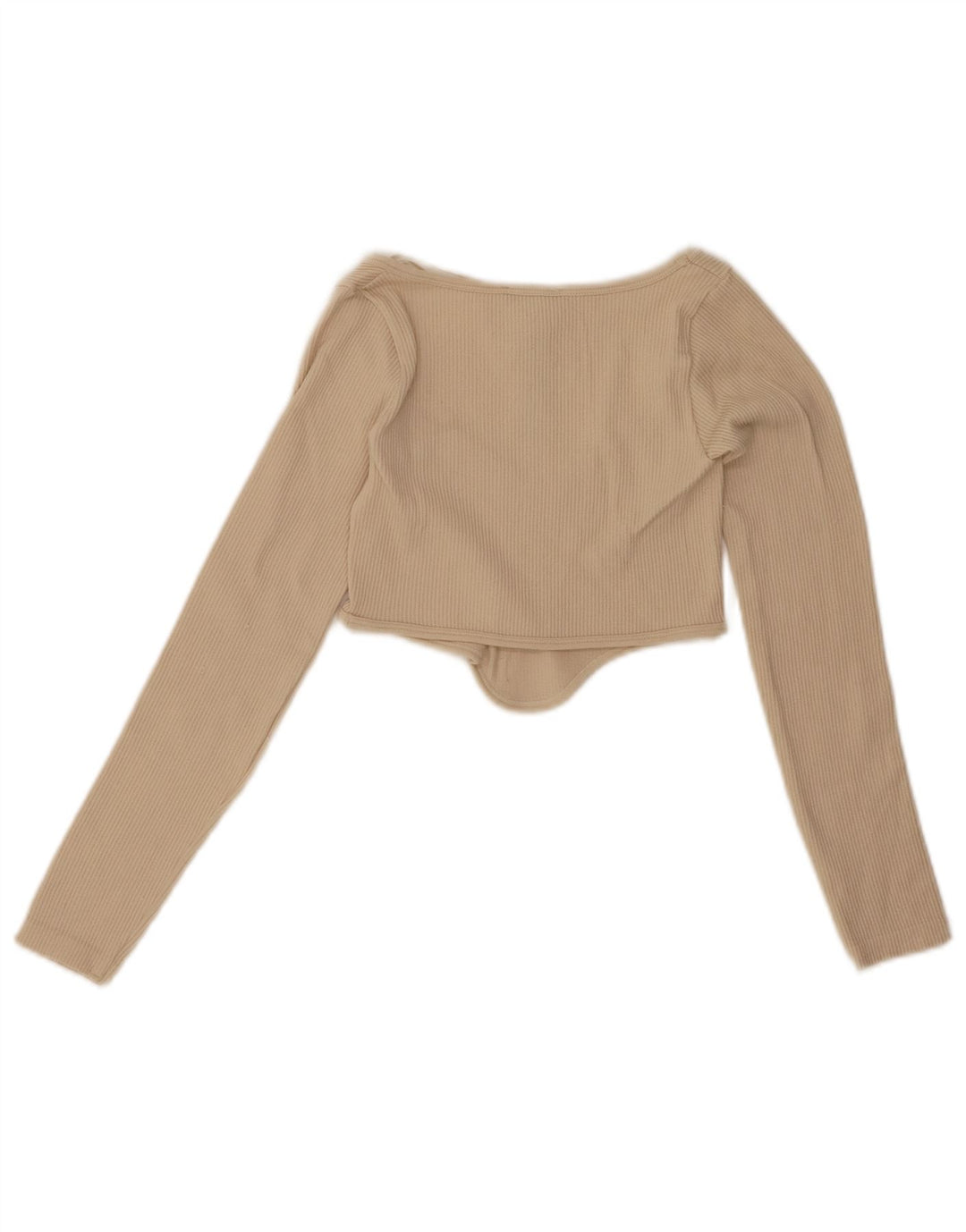 ZARA Womens Crop Top Long Sleeve UK 4 XS Beige Polyamide