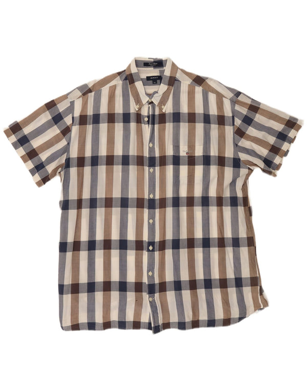 GANT Herren Regular Fit Kurzarmhemd 3XL Marineblau kariert