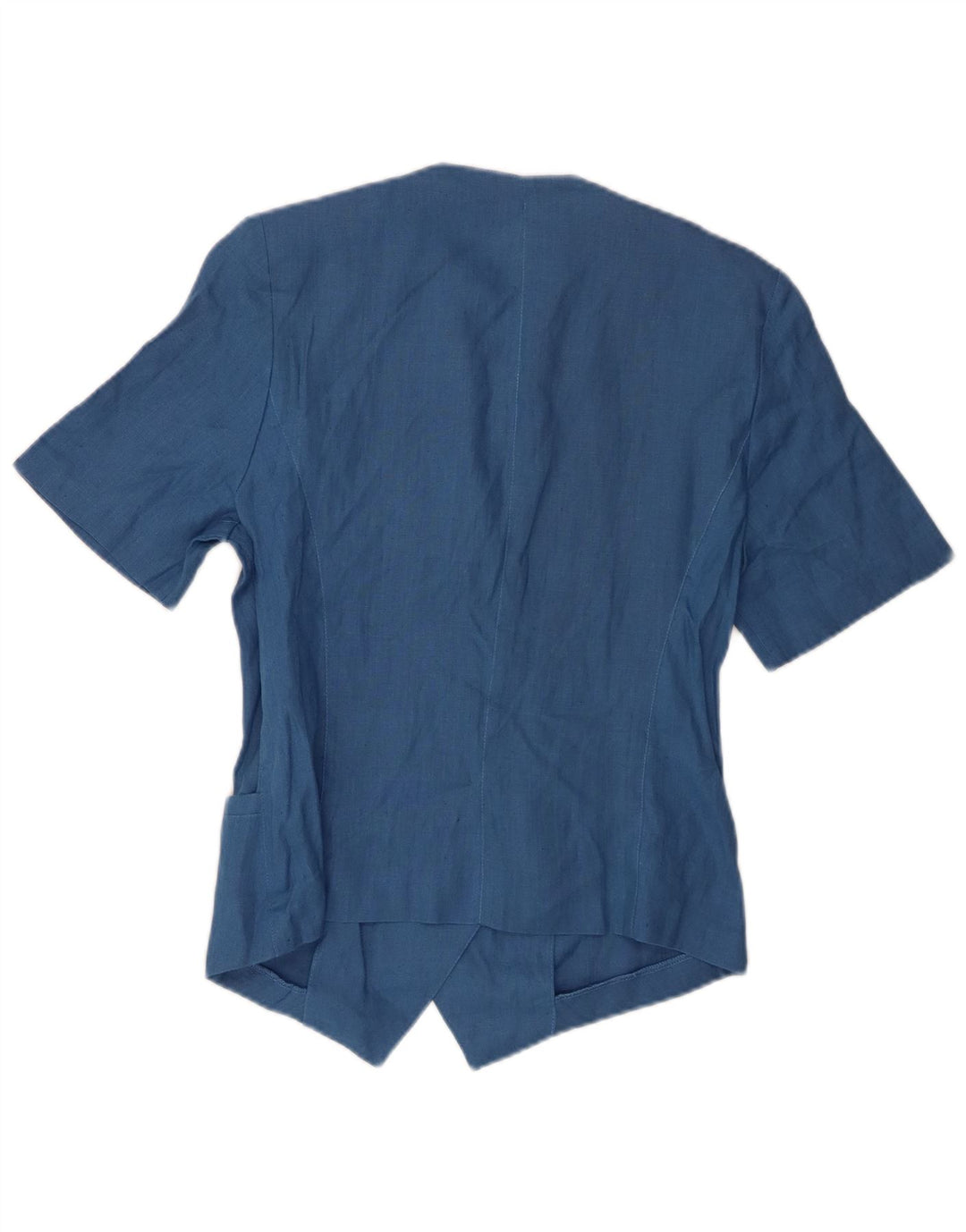 Preca Damen Kurzarm-Cardigan-Oberteil IT 42 Mittelblaues Leinen