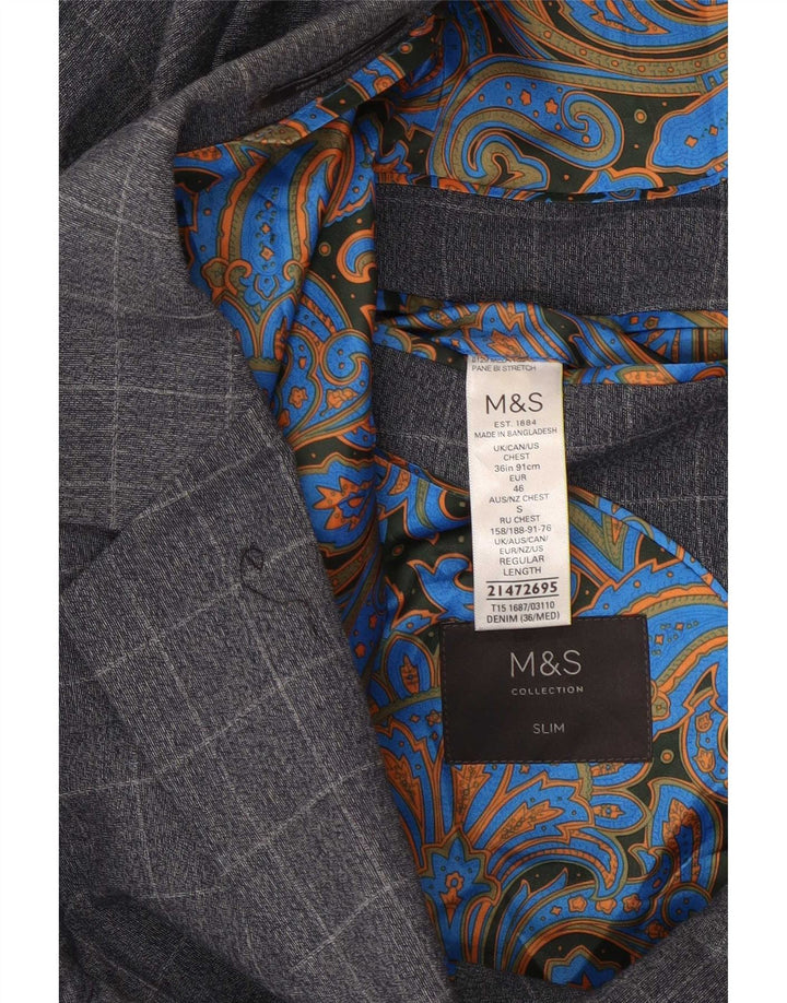Marks & Spencer Herren-Blazer mit 2 Knöpfen, schmal, Gr. 36, klein, blau kariert
