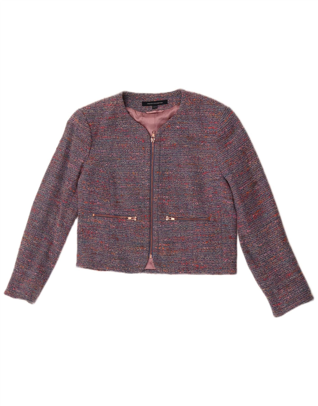 French Connection Damen Crop Blazer Jacke UK 10 Small Blau meliert