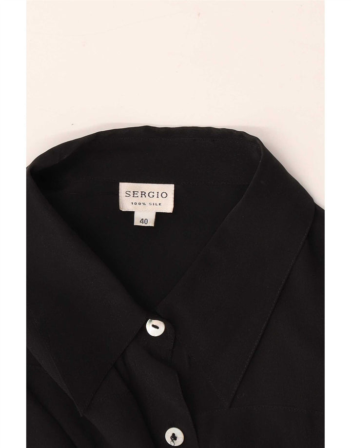 Vintage Damen Kurzarm-Hemd, normal, EU 40, mittlere schwarze Seide