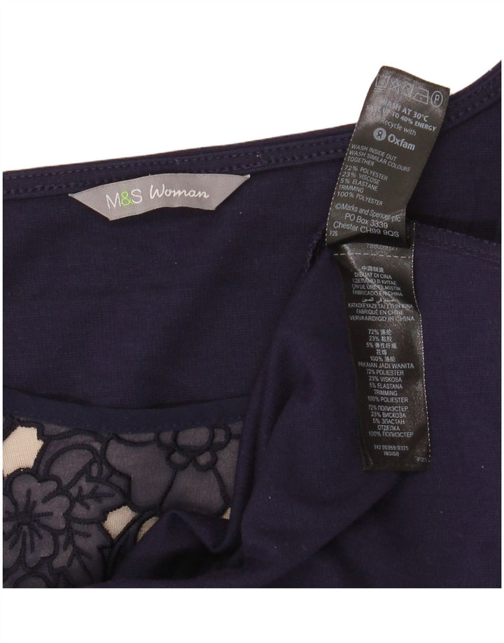 MARKS & SPENCER Damen-A-Linien-Kleid, Größe M, Marineblau, Blumenmuster, UK 14