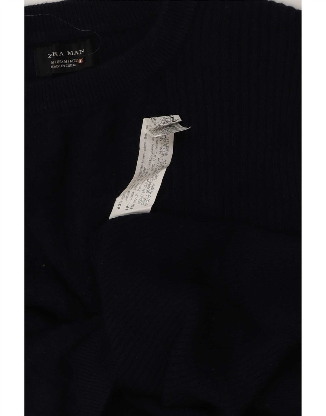Zara Herren-Pullover mit Rundhalsausschnitt, mittlere marineblaue Baumwolle