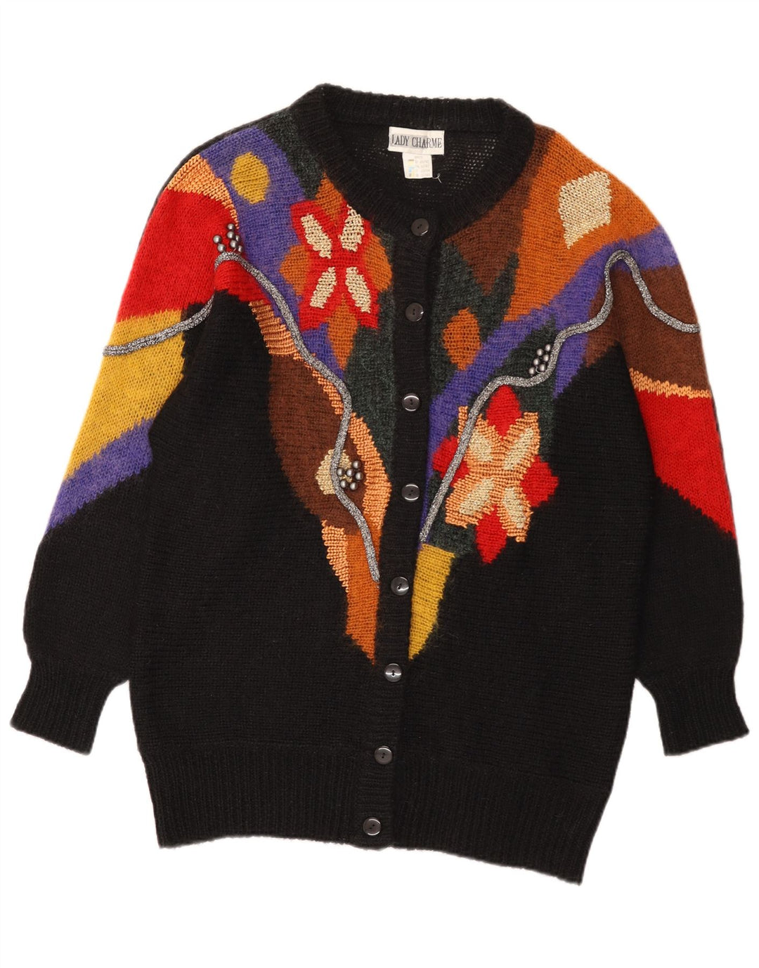 Lady Charme Damen-Cardigan-Pullover IT 42 Mittelmehrfarbiger Farbblock