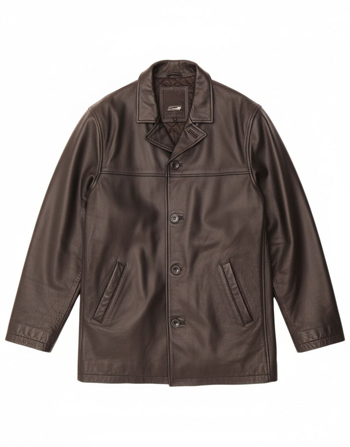 JACK & JONES Mens Leather Jacket UK 36 Small Black Leather