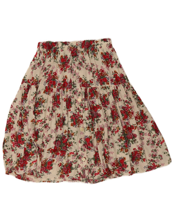 Vintage Damen Faltenrock W26 Small Off White Floral