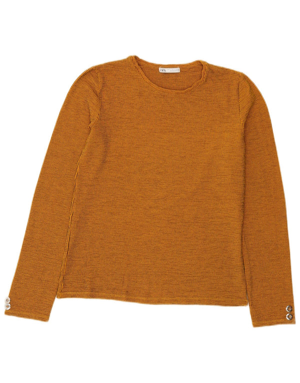 Zara Damen Top Langarm UK 12 Mittelorange gestreift