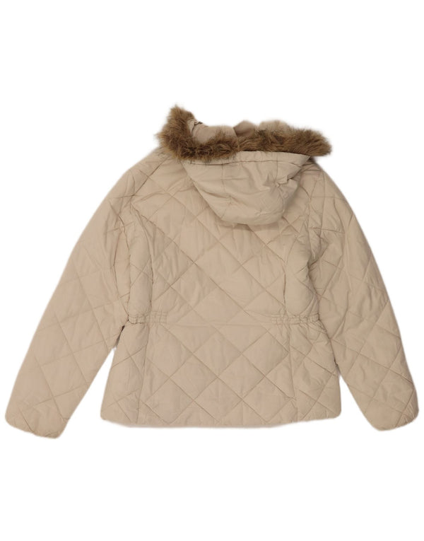 Marks & Spencer Damen-Steppjacke mit Kapuze, UK 12, Mittelweiß, Polyester