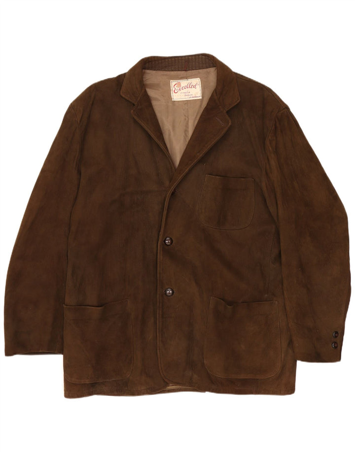 Hervorragende Herren-Blazerjacke aus Wildleder mit 3 Knöpfen, UK 42, XL, braunes Wildleder