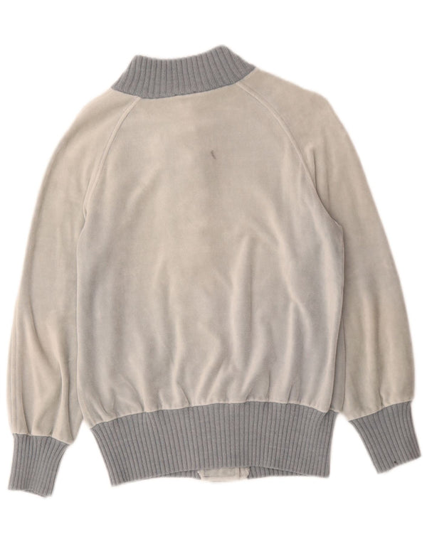 Vintage Damen Velours Cardigan Pullover IT 42 Mittelgrau