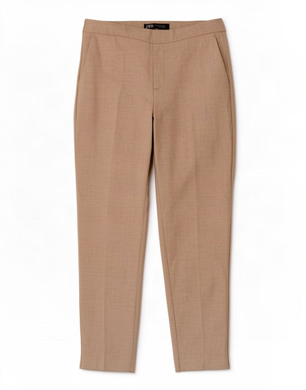 Zara Damen Tapered Chino-Hose EU 36 Small W26 L27 Beige Polyester