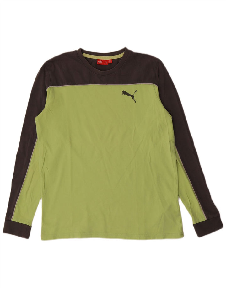 Puma Herren-Oberteil mit langen Ärmeln, mittelgrün, Colourblock-Baumwolle