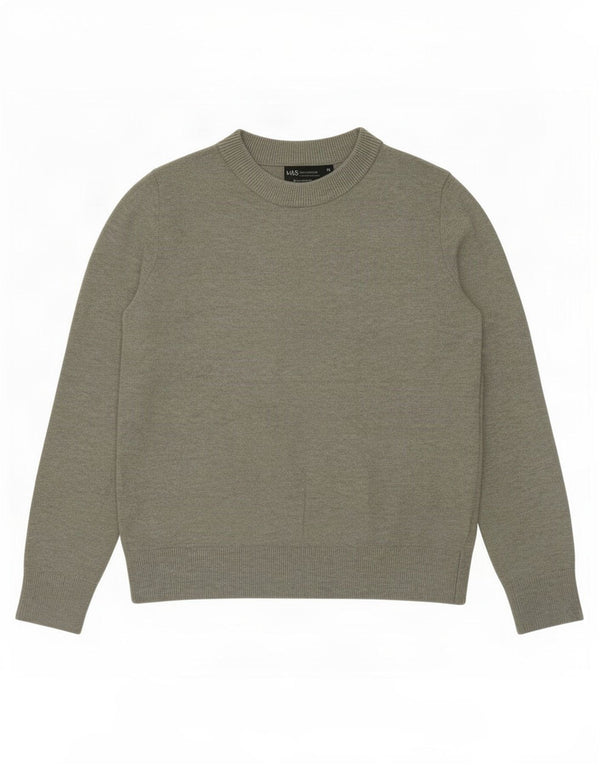 Marks & Spencer Damen-Pullover mit Rundhalsausschnitt, Gr. 6, XS, Grün, Polyester