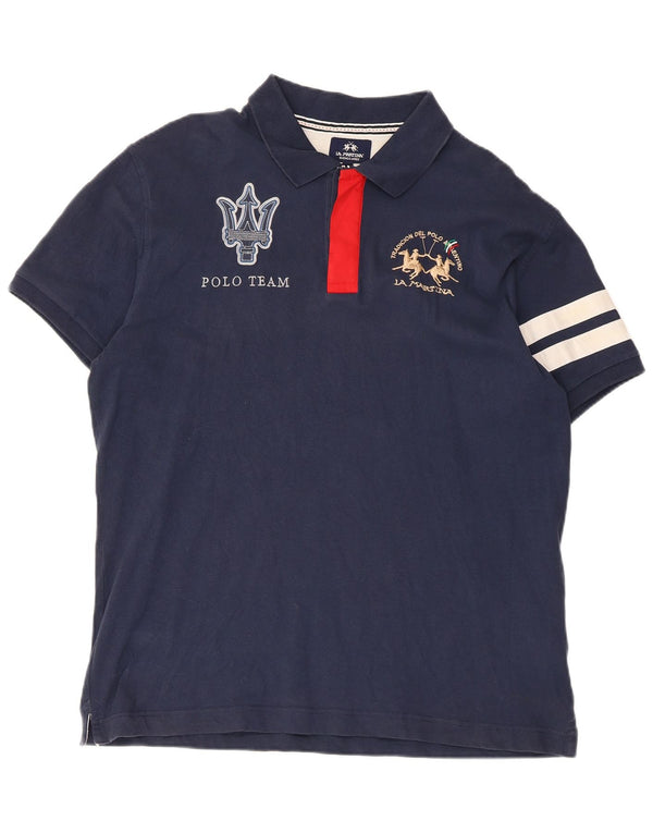 La Martina Herren-Poloshirt mit grafischer Slim-Passform, 2XL, Marineblau, Farbblock
