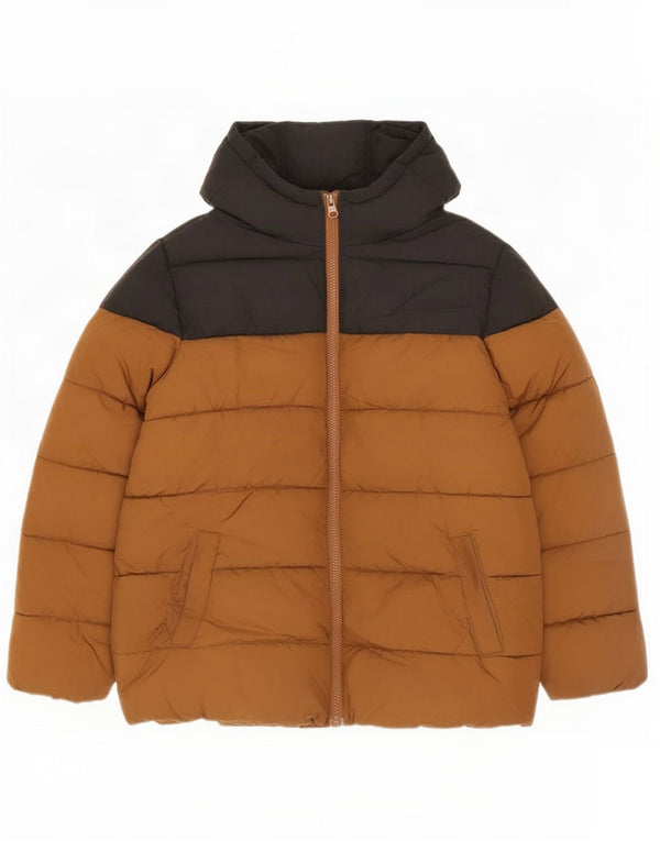 Benetton Wattierte Jungenjacke mit grafischer Kapuze, 10–11 Jahre, XL, Braun, Farbblock