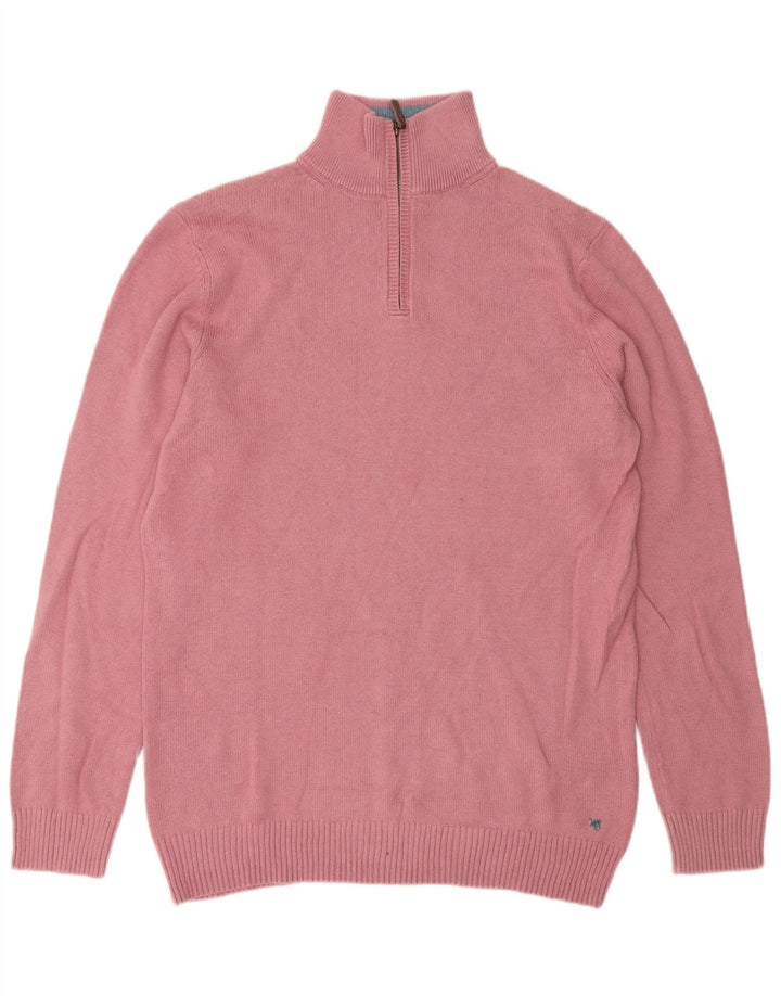 White Stuff Herren-Pullover mit Reißverschluss am Hals, mittelrosa Baumwolle