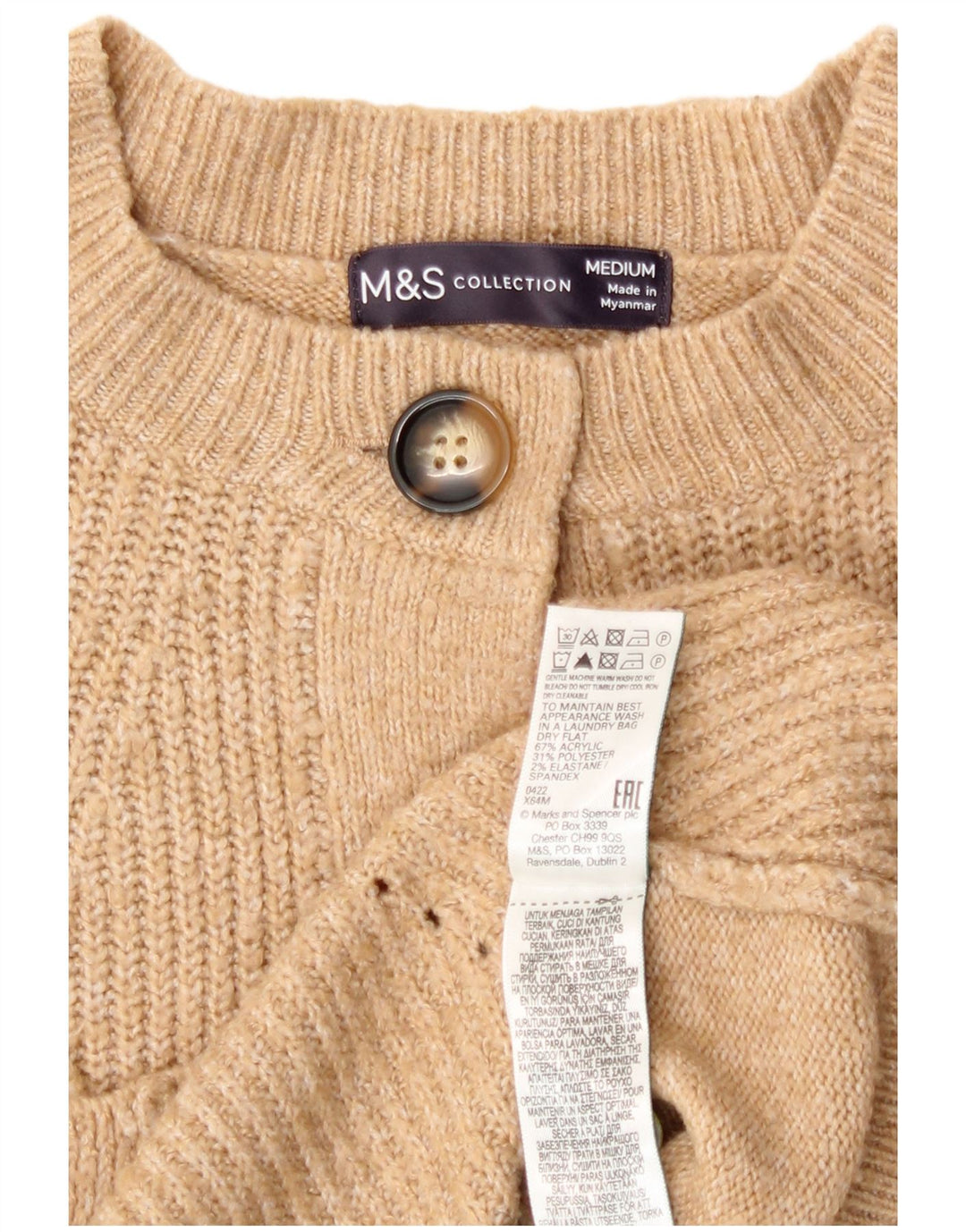 Marks & Spencer Damen Strickjacke UK 14 Mittelbraunes Acryl