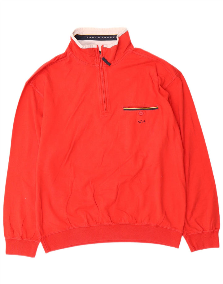 Paul & Shark Herren-Sweatshirt mit Reißverschluss am Hals, Größe S, aus roter Baumwolle
