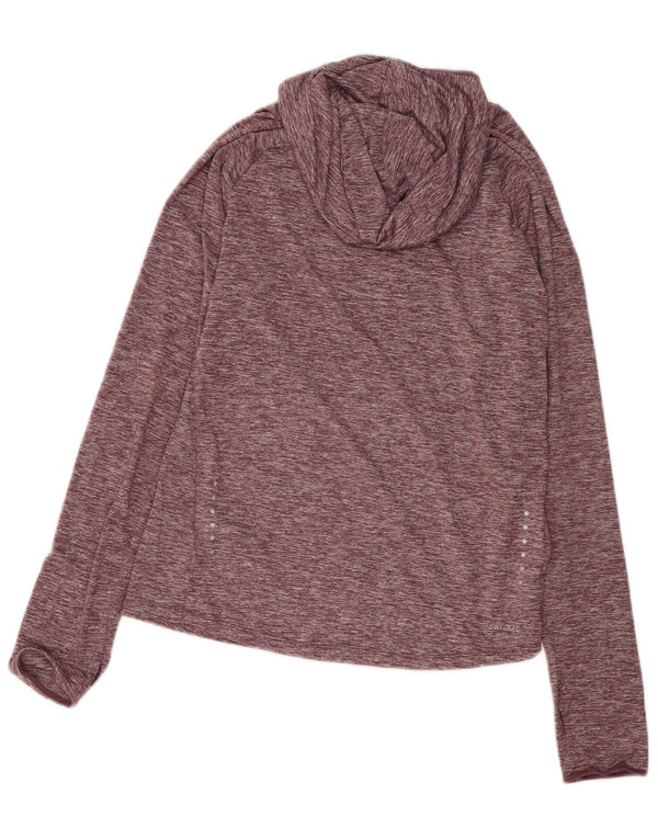 Nike Damen Dri Fit Laufoberteil Langarm UK 14 Medium Burgundy Flecked