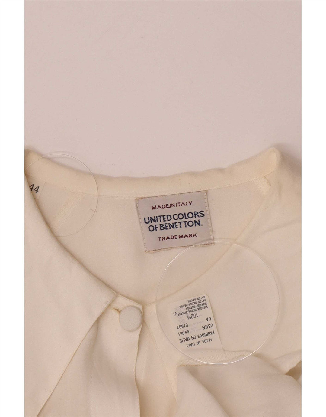 Benetton Damen-Hemdbluse in Übergröße, IT 44, mittlere, cremefarbene Viskose